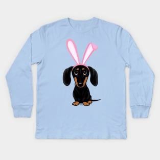 Funny Dog Easter | Cute Dachshund with Pink Bunny Ears Kids Long Sleeve T-Shirt